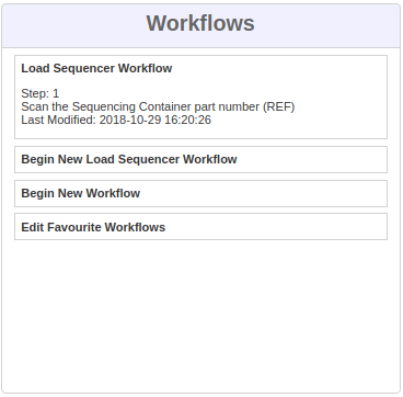 Workflows widget with favourite workflow added