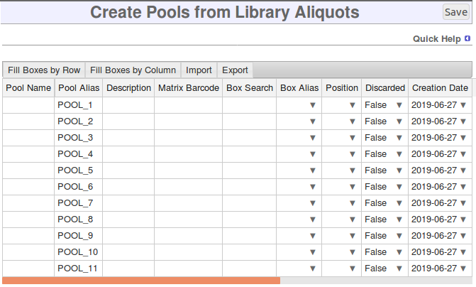 Bulk propagate library aliquots page