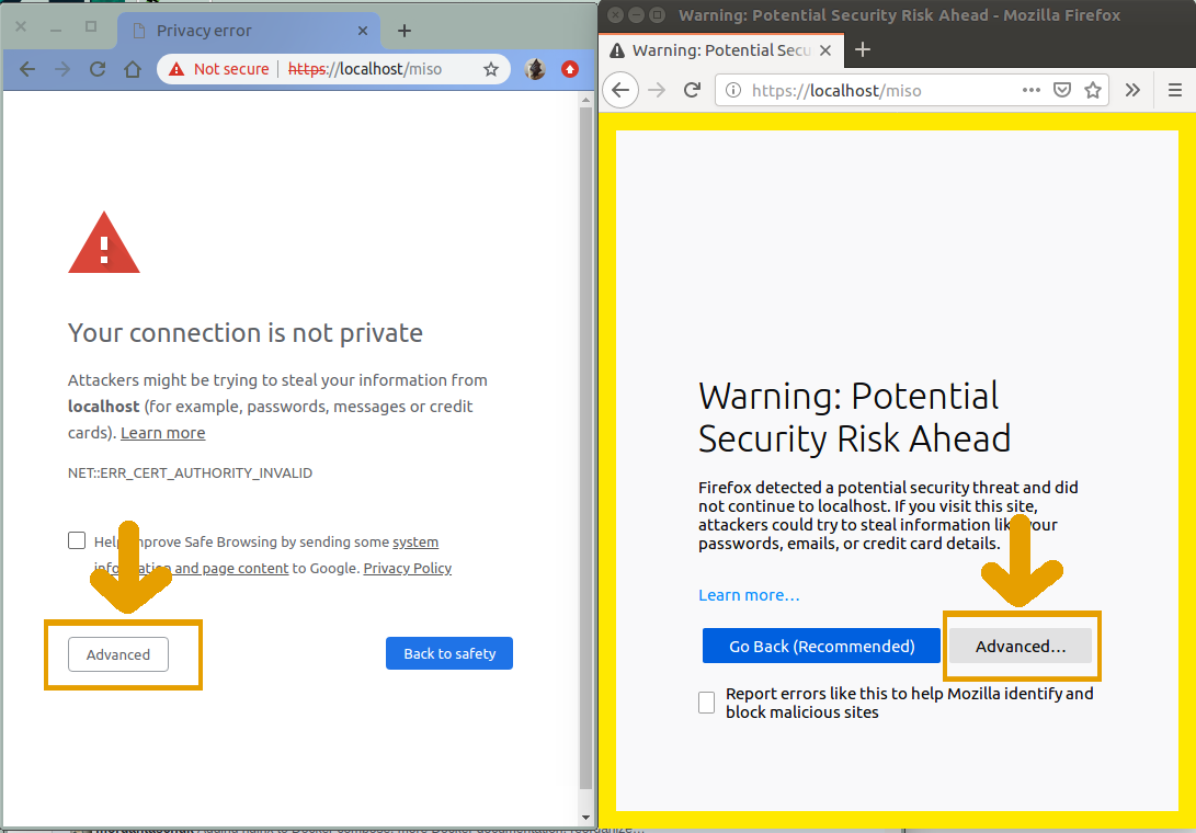 Security Warnings in Chrome and Firefox