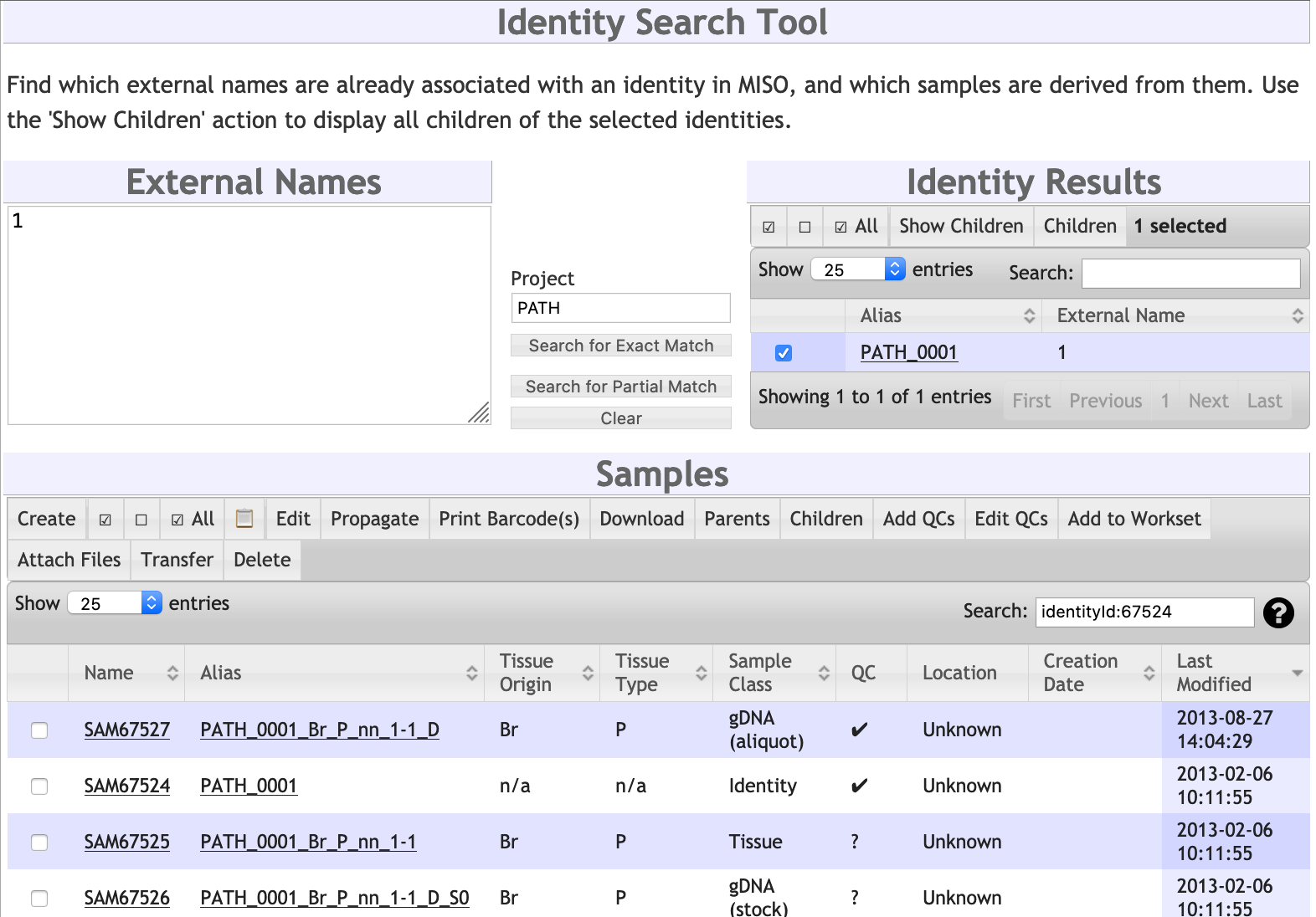 Identity Search tool